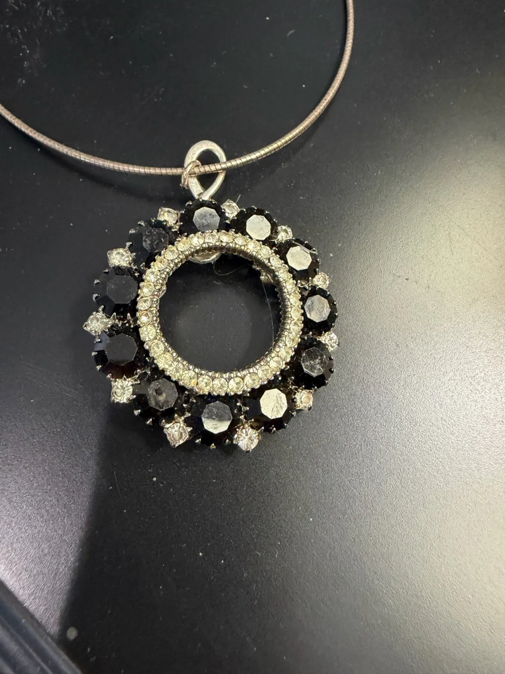 Timeless Black and Clear Crystal Circle Pendant - Women Jewelry